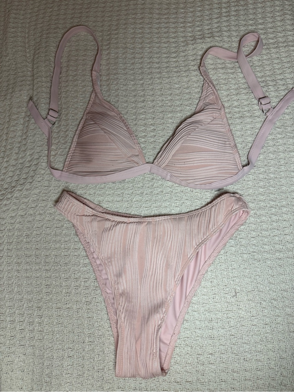 Zaful Blush Pink Ribbed Triangle Bikini Set